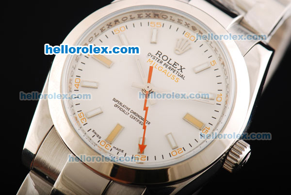 Rolex Milgauss Oyster Perpetual Chronometer Automatic Movement with White Dial and Stainless Steel Strap - Click Image to Close